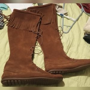Knee high lace up moccasins